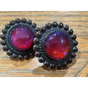 Vintage Jelly Opal Earrings Dragon's Breath Sterling Silver Fire Art Glass 1950s